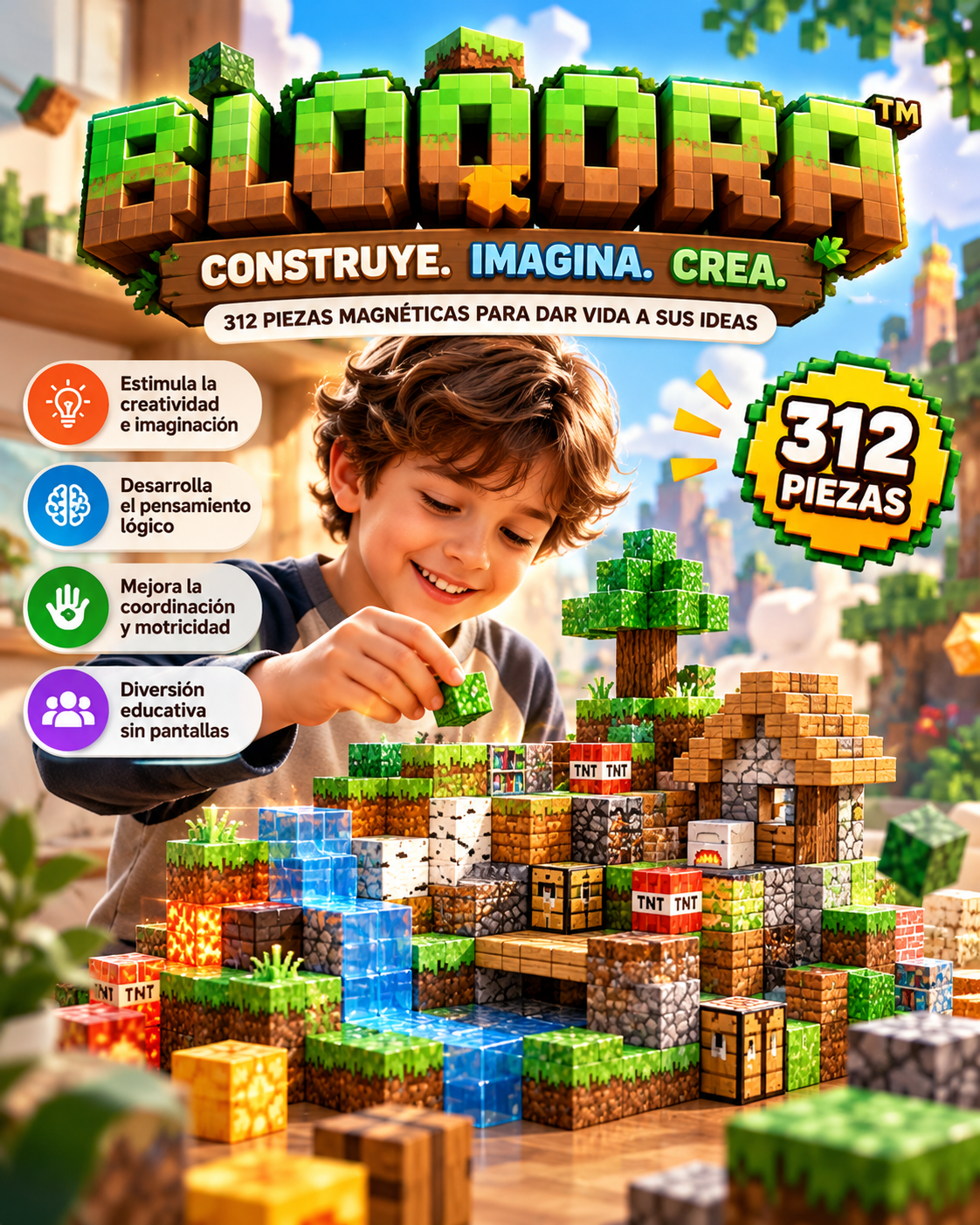 Bloqora™ – Cubos Magnéticos de Construcción x312 Piezas