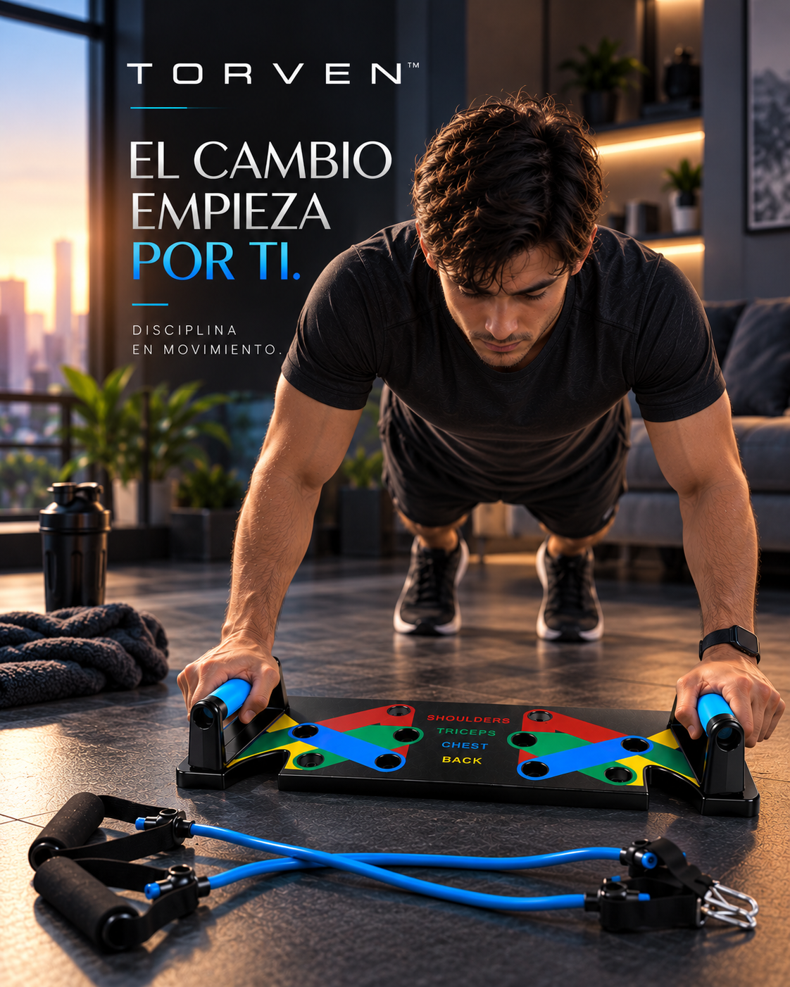 Torven Tabla Push Up Con Bandas Multifuncion