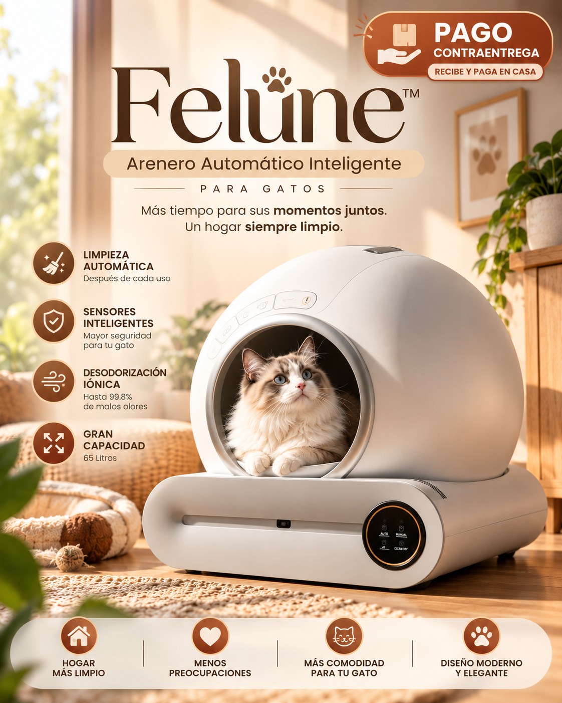 Felune Arenero Automático Inteligente para Gato
