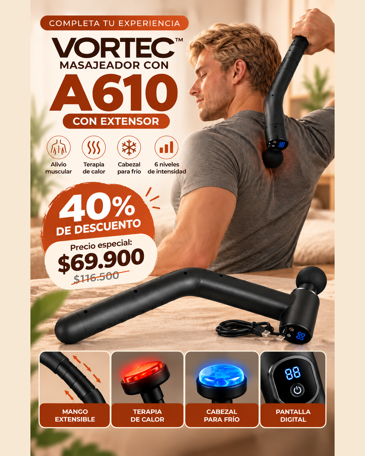 Vortec Masajeador con Extensor
